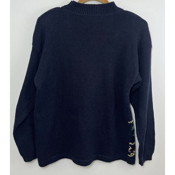 Vtg Panther Ugly Christmas Sweater Black Gold Bows Holiday Holly Medium Green - Picture 2 of 7